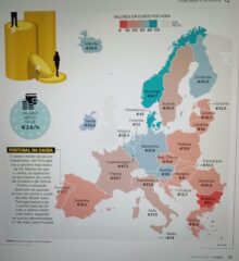 Enormi differenze salariali, Cartina del settimanale Visao sui salari medi europei. per ora nel 2023