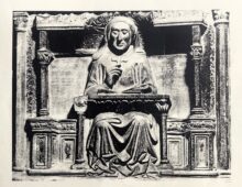 Irnerio, Professore in cattedra dettaglio dell’Arco di Giovanni di Andrea. Marmo XIV secolo. Museo Medioevale di Bologna